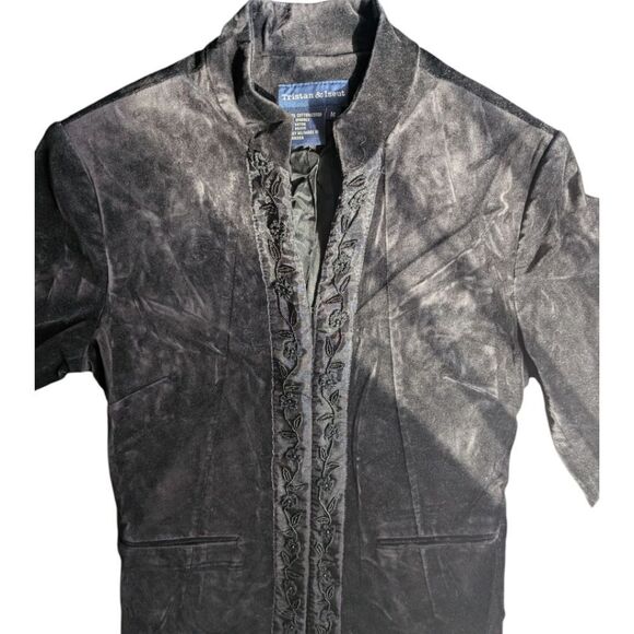 Tristan & Iseut Black Cotton Velvet Bead Crochet Embroidered Blazer Size m - Picture 12 of 16